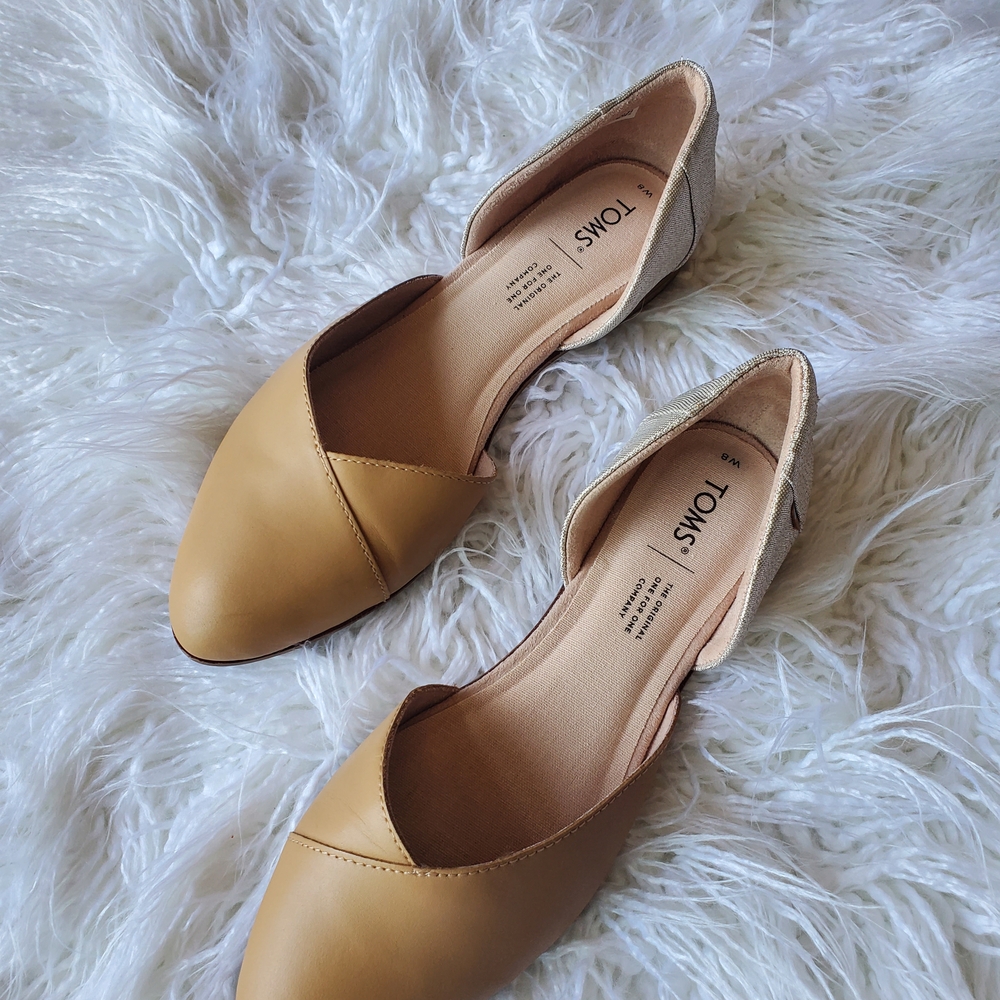 TOMS Julie D'Orsay Honey Leather/Sparkle Woven Slip On Flats Size 8 NWT